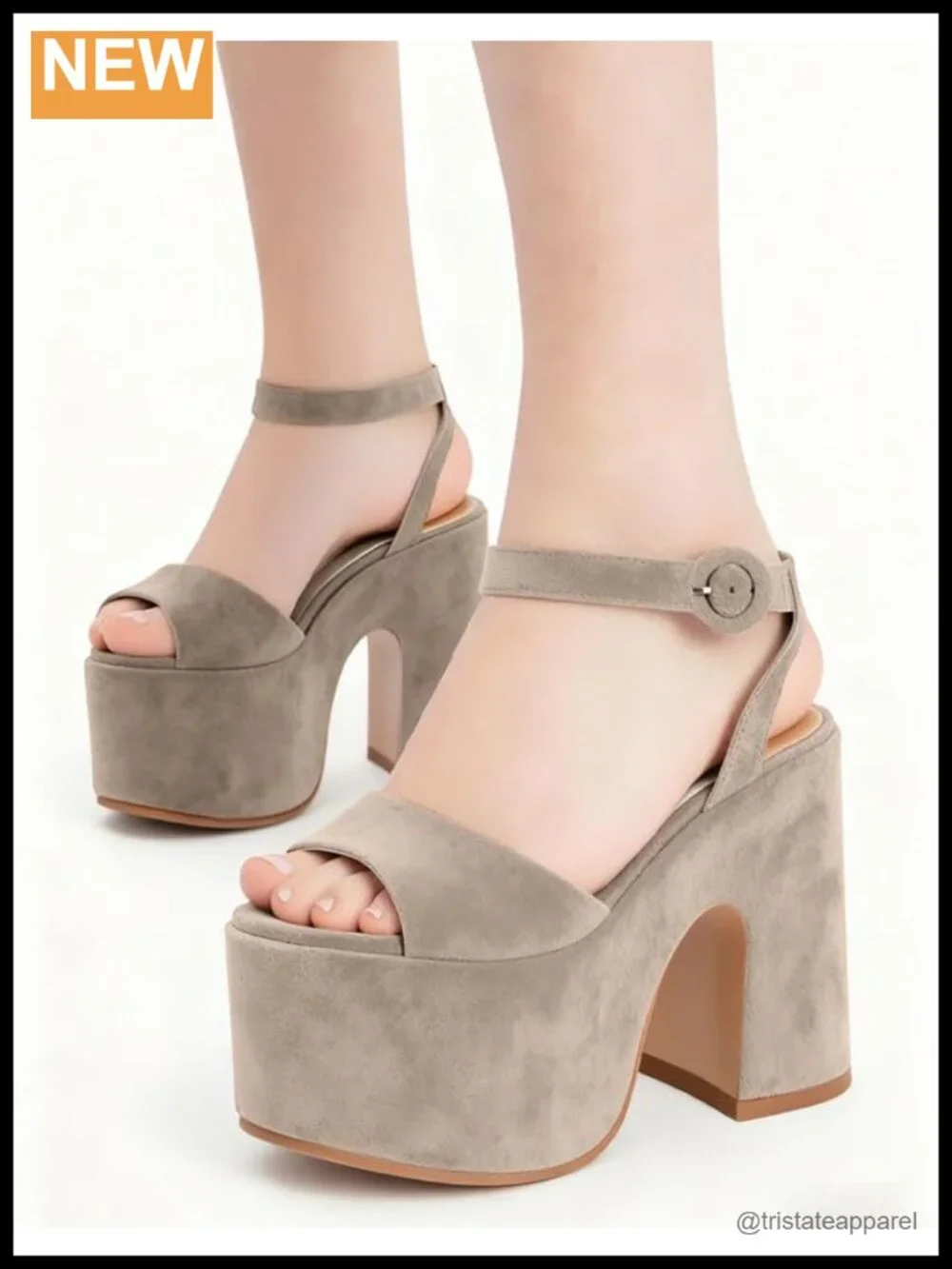 Chunky Platform Heels Open Toe Block High Heeled Sandals Ankle Strap